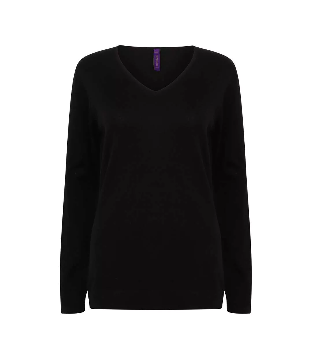 Womens/ladies Cotton Acrylic V Neck Sweatshirt Black Henbury