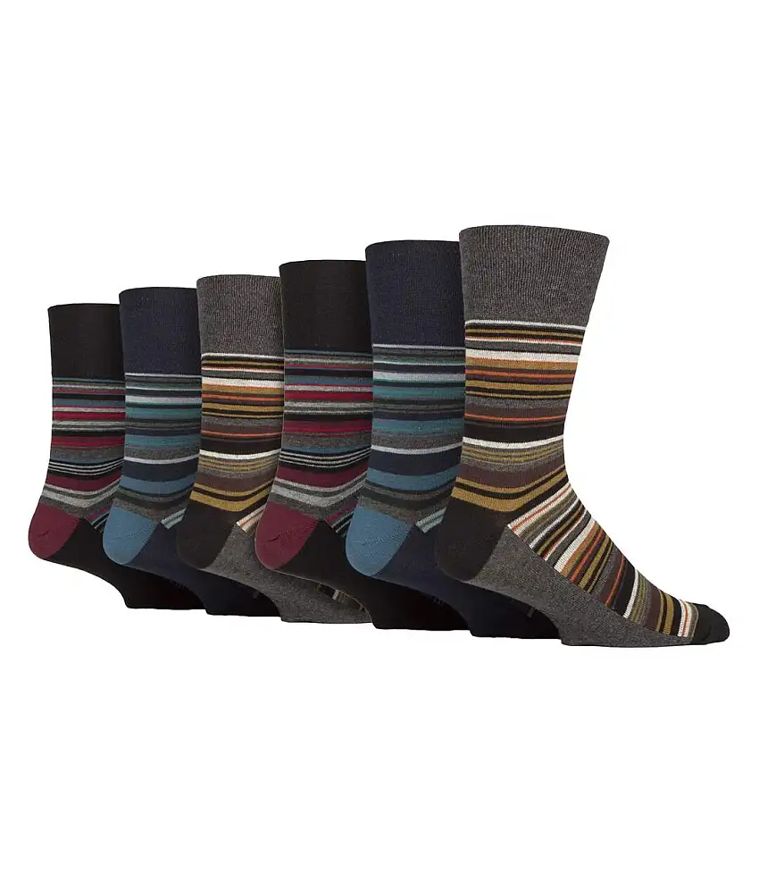 6 Pairs Mens Cotton Socks | Patterned Soft Non-Binding Everyday Socks
