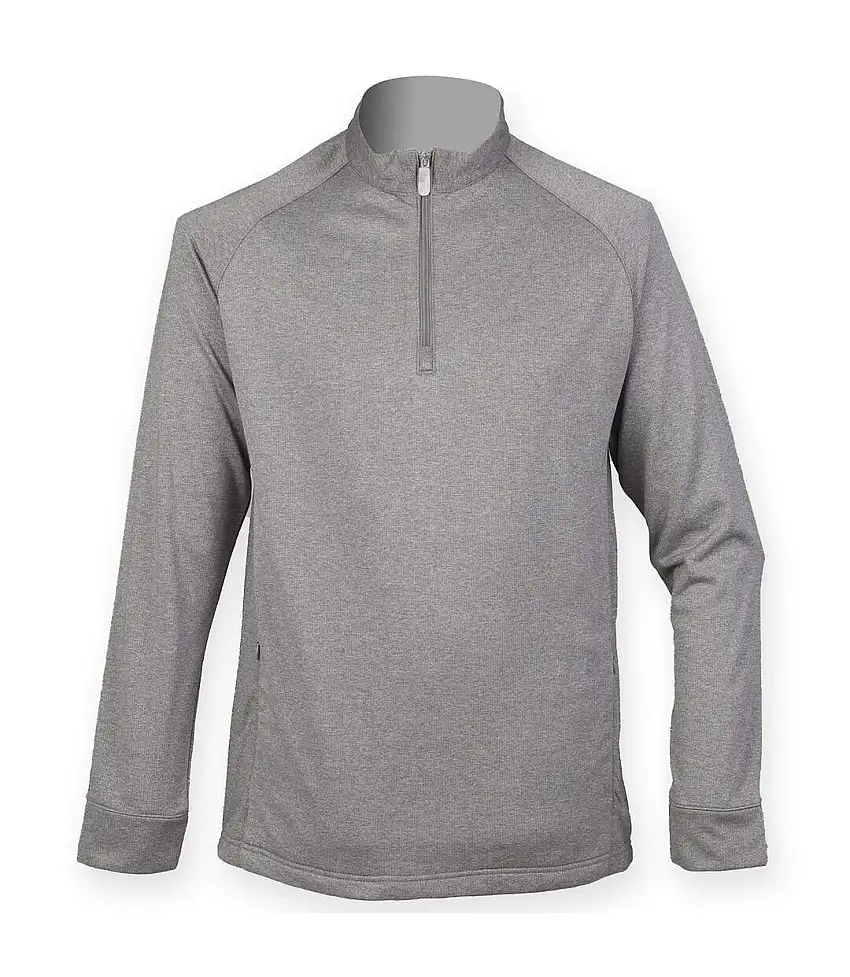 Mens Zip Neck Top Grey Marl Henbury