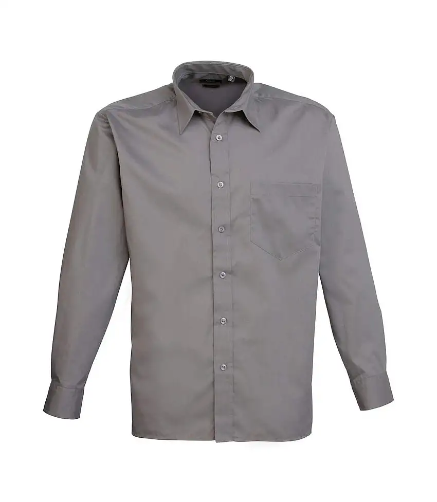 Mens Poplin Long-sleeved Shirt Dark Grey Premier