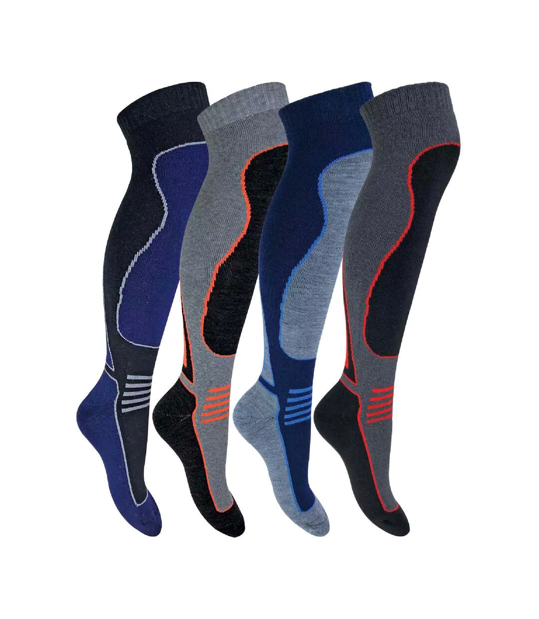 4 Pack Unisex Long Knee High Wool Blend Ski Socks