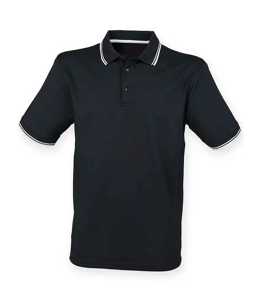 Mens Coolplus Tipped Polo Shirt Black White Henbury