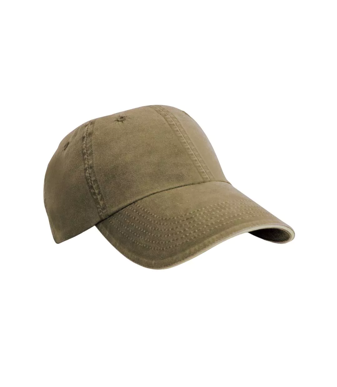 Washed Cotton Sandwich Peak Baseball Cap Olive Stone Result Headwear