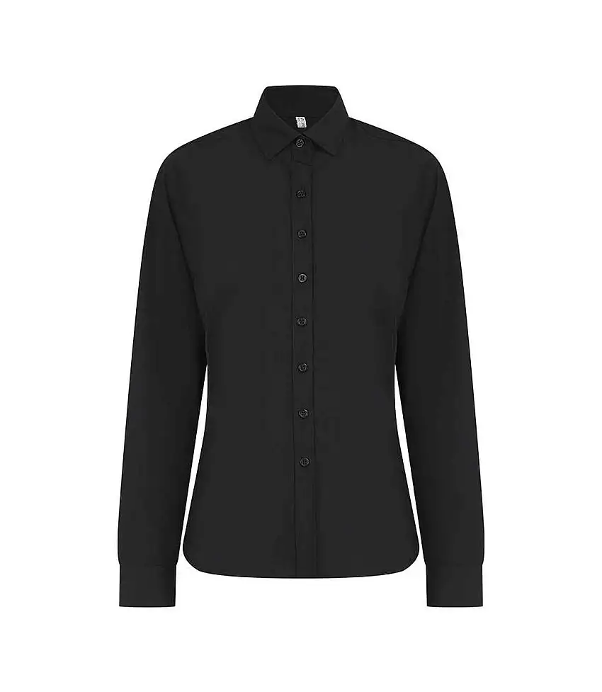 Womens/ladies Cotton Coolplus Long-sleeved Formal Shirt Black Henbury