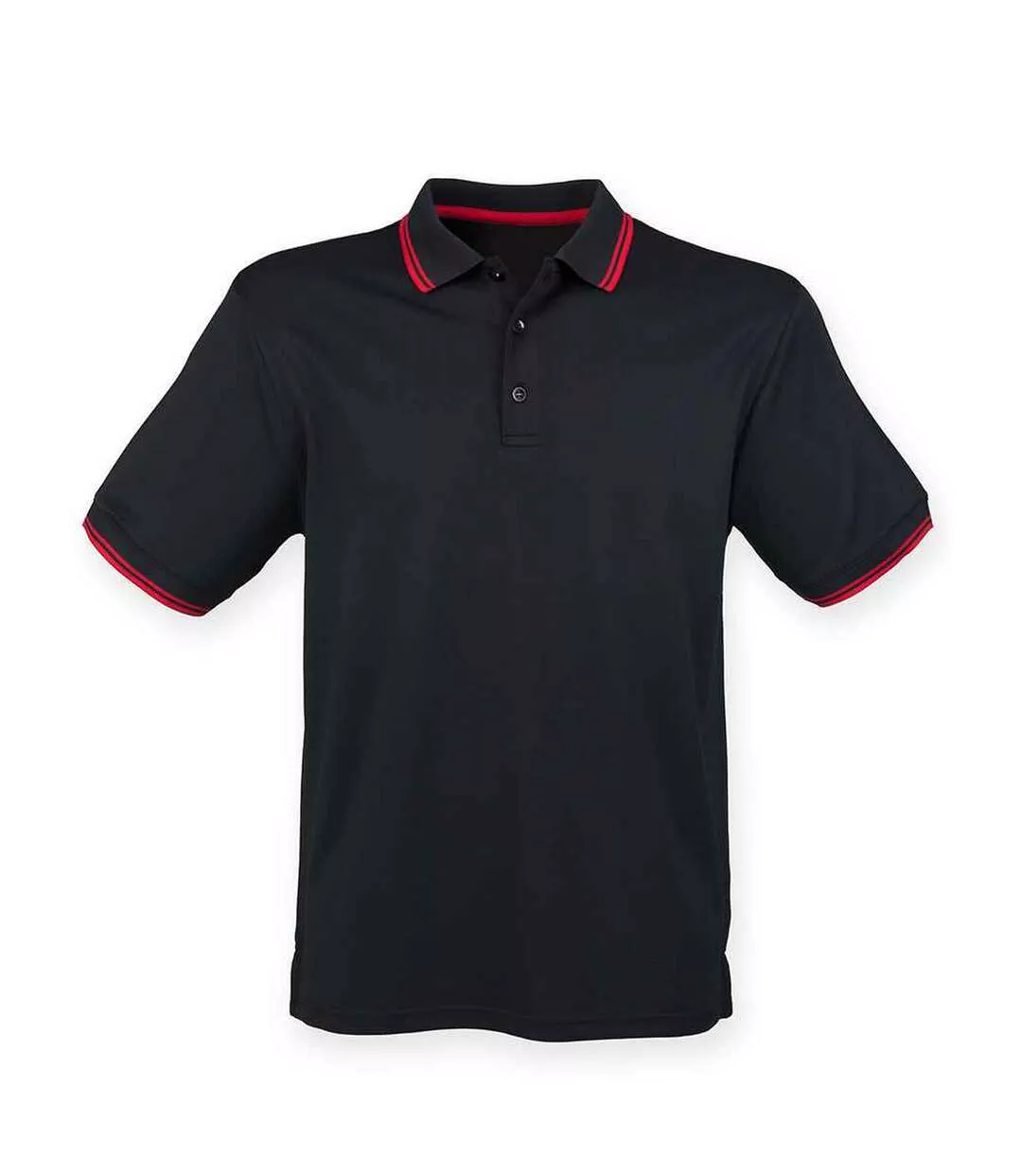 Mens Coolplus Tipped Polo Shirt Black Red Henbury