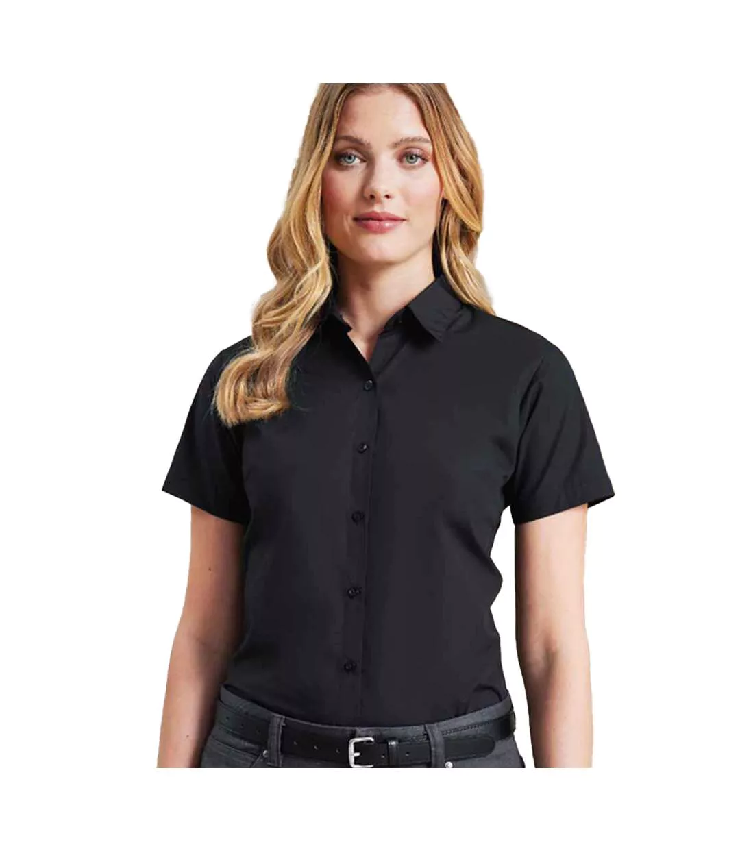 Womens/ladies Supreme Poplin Short-sleeved Shirt Black Premier