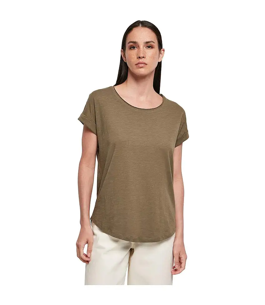 Womens/ladies Long Slub T-shirt Olive Build Your Brand