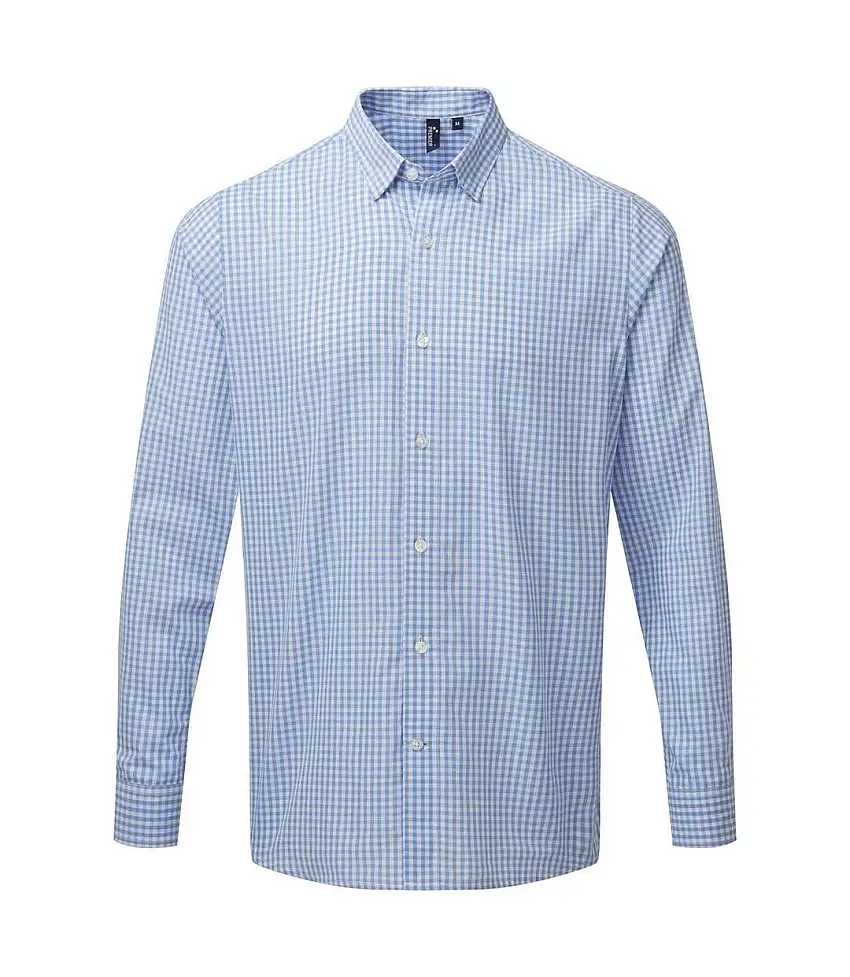 Mens Maxton Checked Long-sleeved Shirt Light Blue White Premier