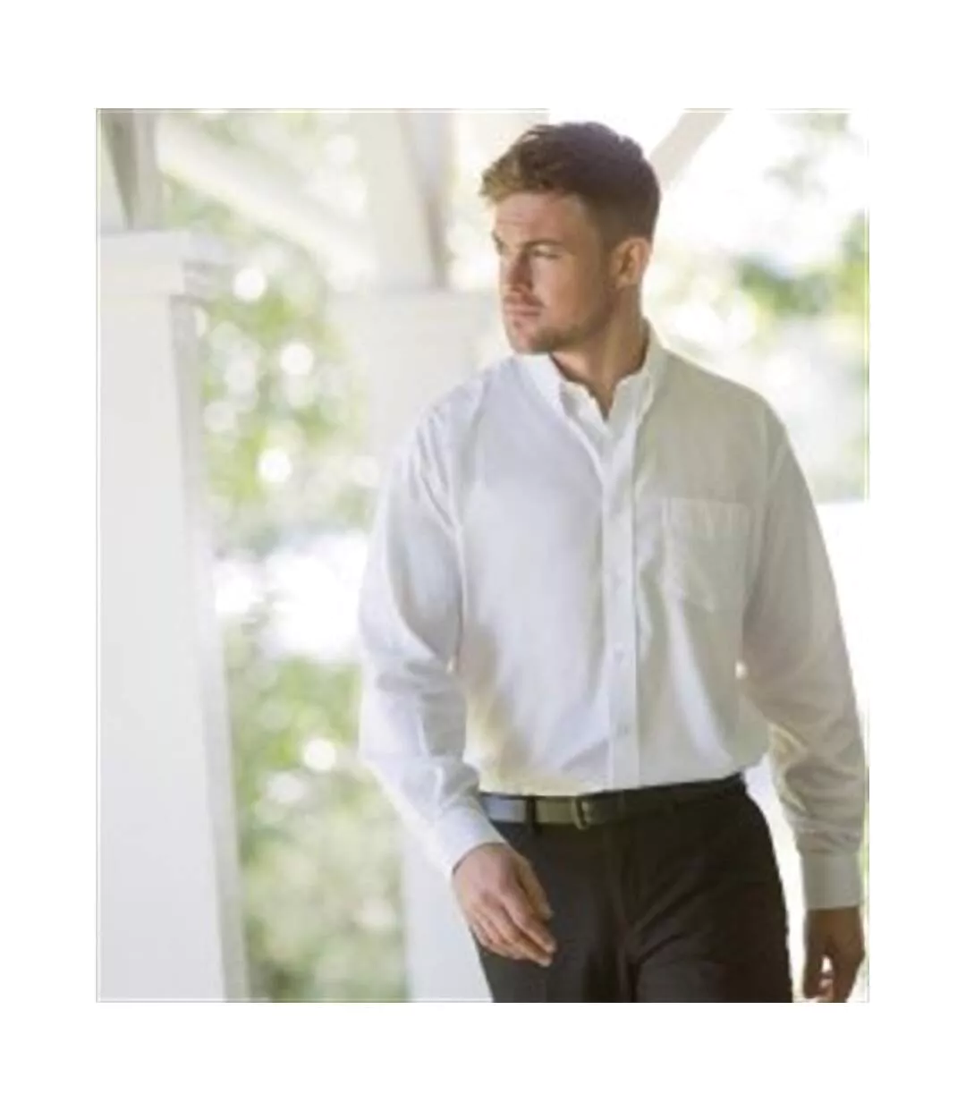 Collection Mens Long Sleeve Easy Care Oxford Shirt White Russell
