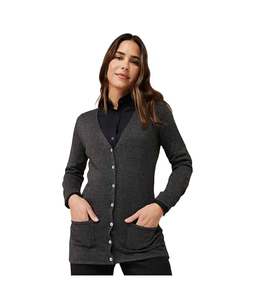 Womens/ladies Cotton Acrylic V Neck Cardigan Grey Marl Henbury