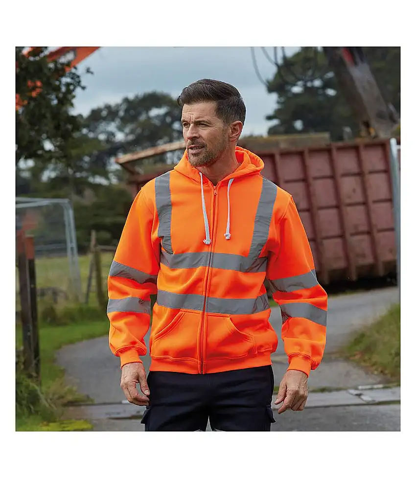 Yoko Mens Hi Visibility Full Zip Reflective Work Hoodie (Orange) - UTRW5256
