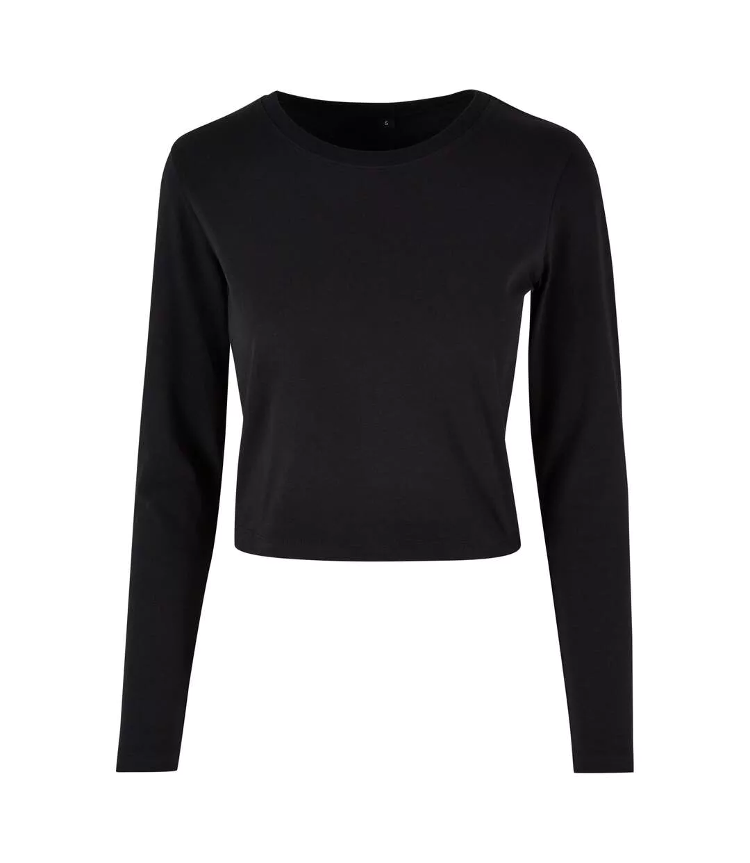 Womens/ladies Long-sleeved Crop Top Black Build Your Brand