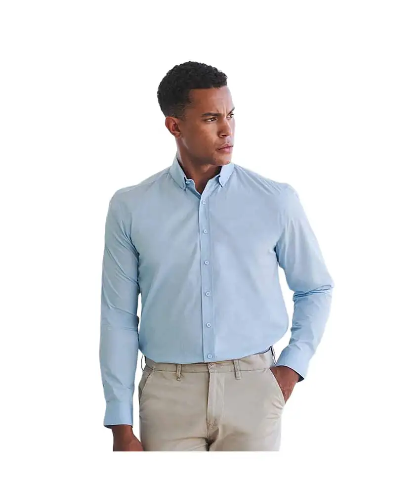 Mens Cotton Coolplus Long-sleeved Formal Shirt Light Blue Henbury