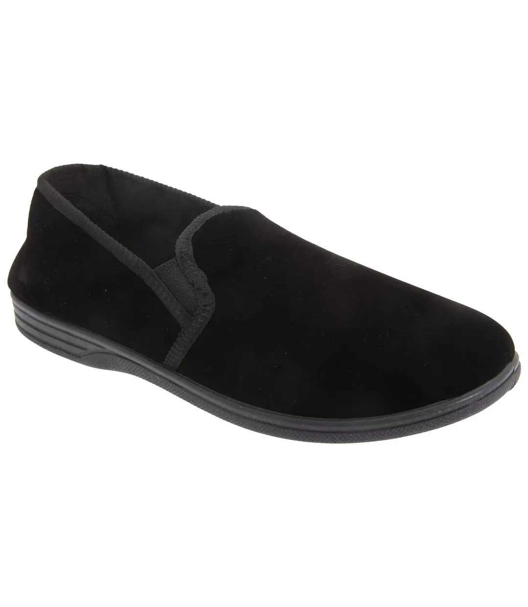 Zedzzz Mens Ross Twin Gusset Velour Slippers (Black) - UTDF842