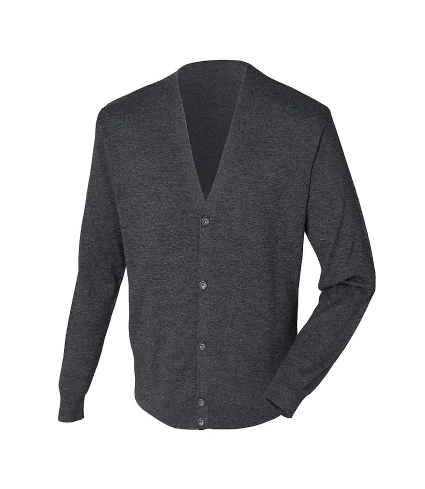 Henbury Mens V Neck Button Fine Knit Cardigan (Grey Marl) - UTRW661