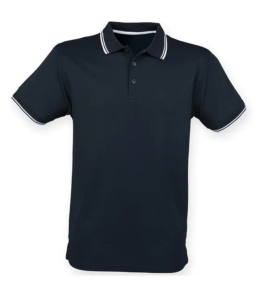 Henbury Mens Coolplus Moisture Wicking Short Sleeve Polo Shirt (Navy White) - UTRW4752