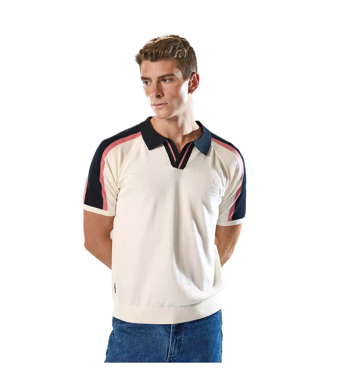 Mens Palet Percival Knitted Stripes Football Polo Shirt White Umbro
