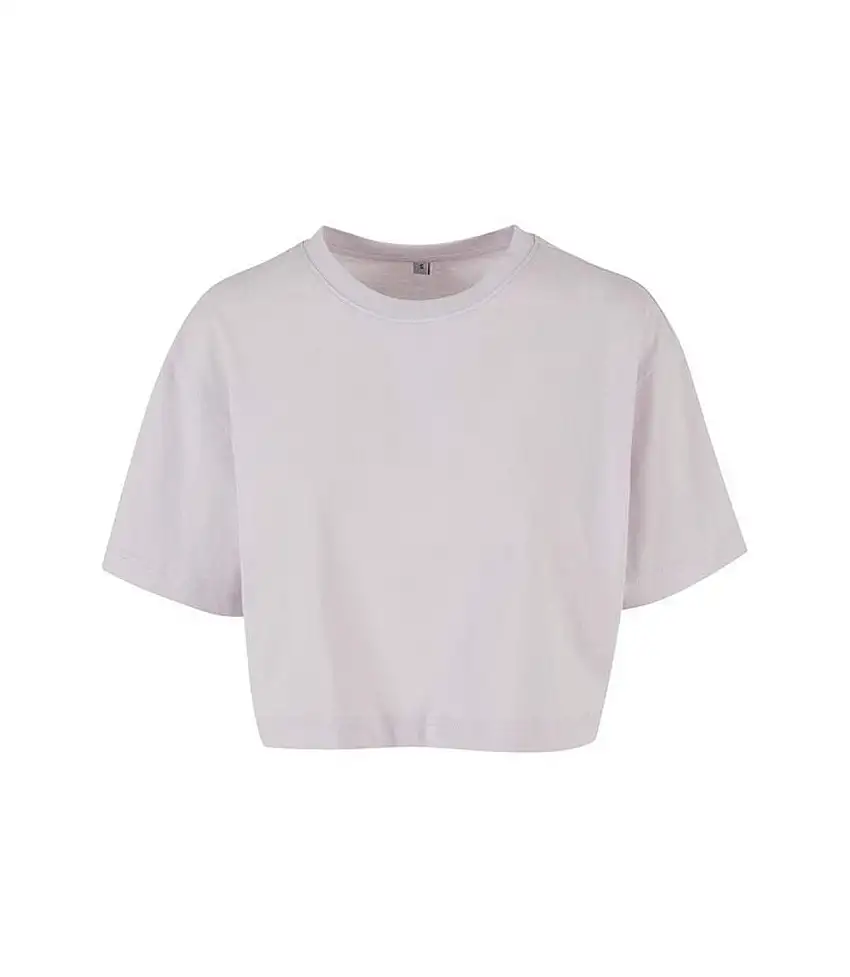 Womens/ladies Oversized Short-sleeved Crop Top Soft Lilac Build Your Brand
