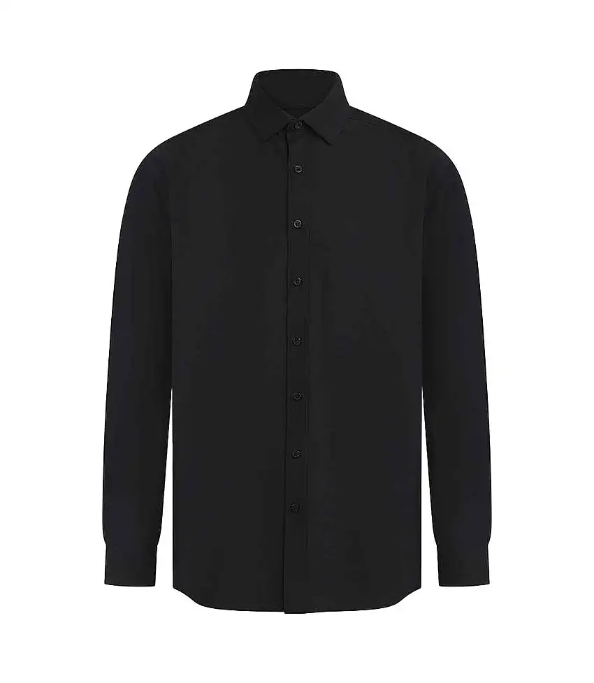 Mens Cotton Coolplus Long-sleeved Formal Shirt Black Henbury
