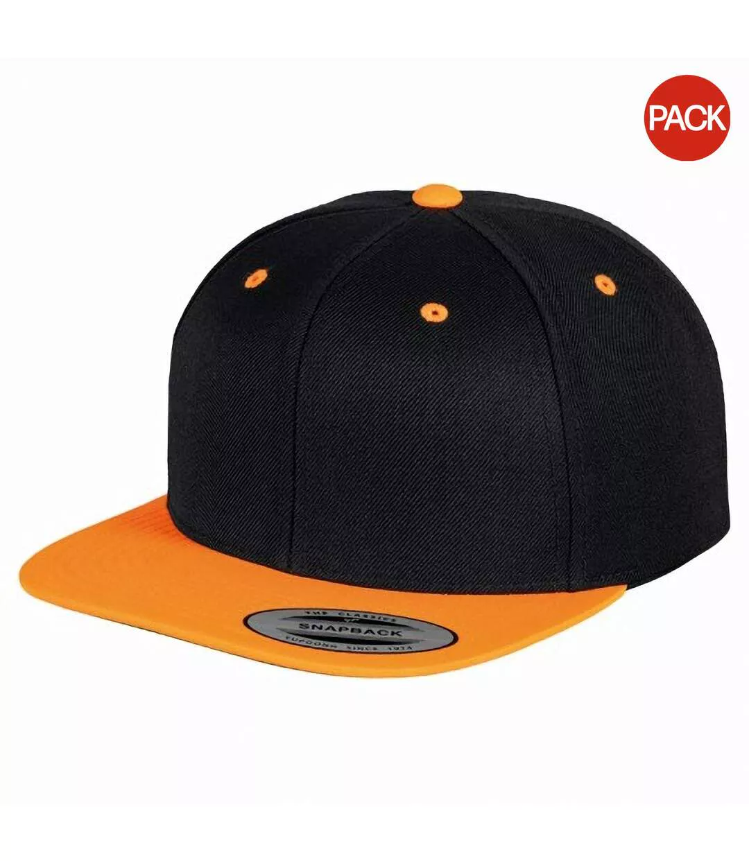 Yupoong Mens The Classic Premium Snapback 2-Tone Cap (Pack of 2) (Black/ Neon Orange) - UTRW6728