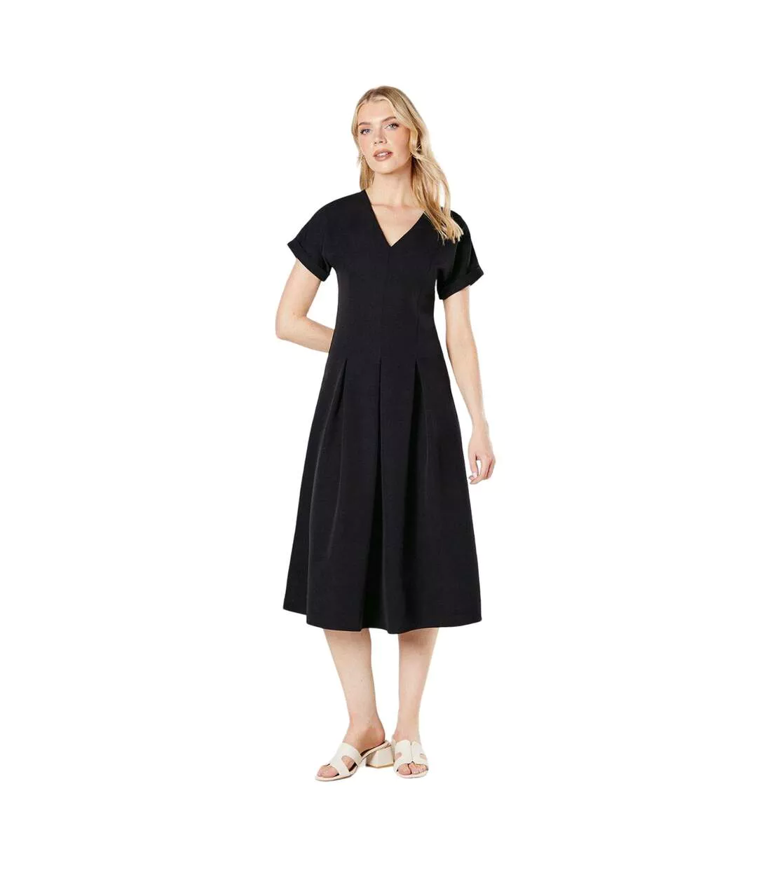 Womens/ladies Pleat Front Midi Dress Black Principles