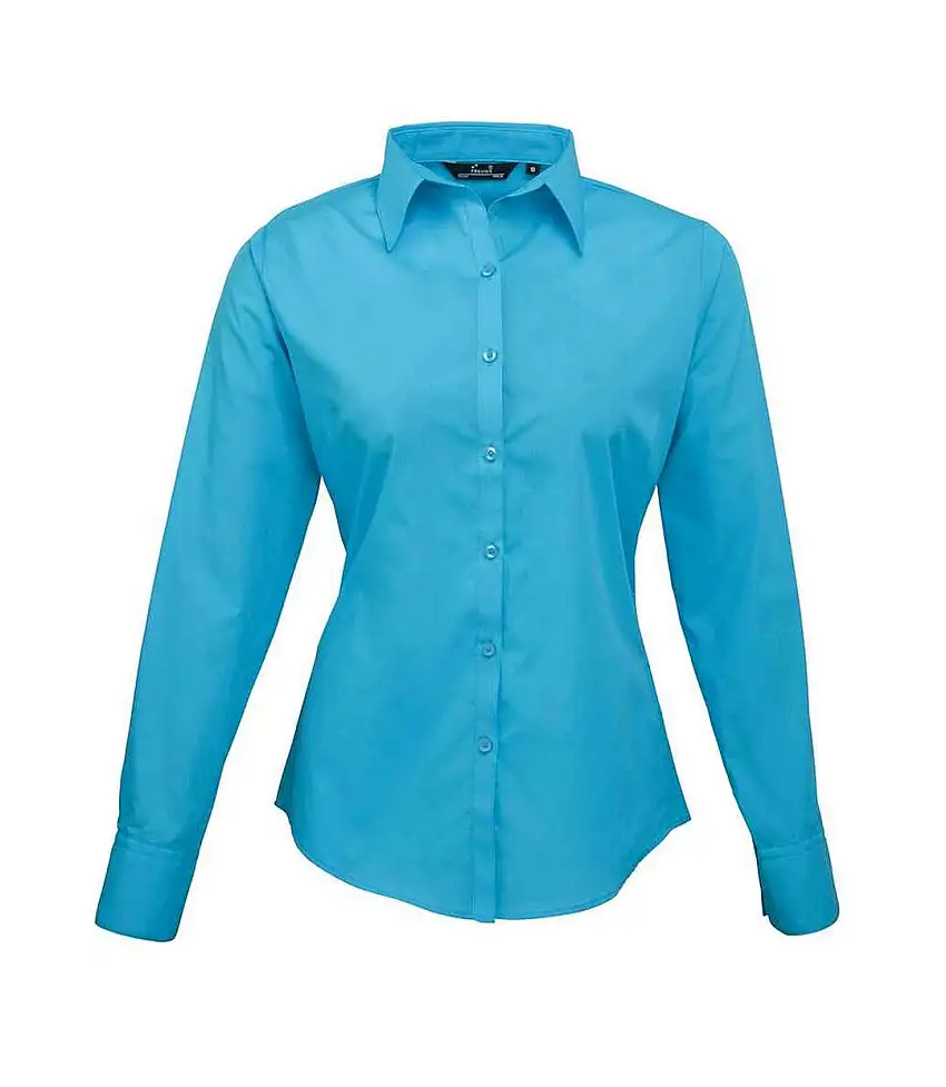 Womens/ladies Long-sleeved Shirt Turquoise Premier