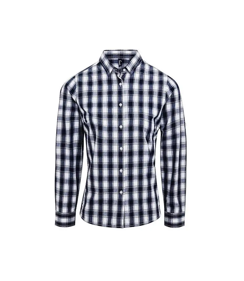 Womens/ladies Mulligan Checked Long-sleeved Shirt White Navy Premier