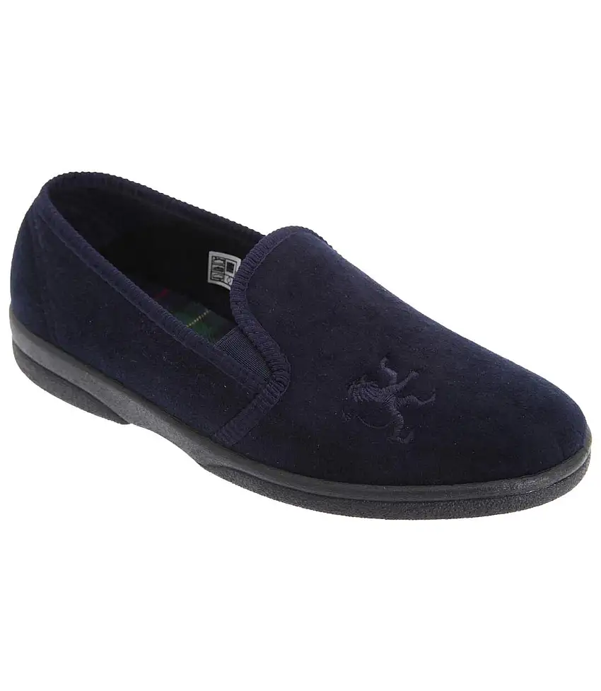 Sleepers Mens Frazer Lion Motif Twin Gusset Slippers (Navy Blue) - UTDF832
