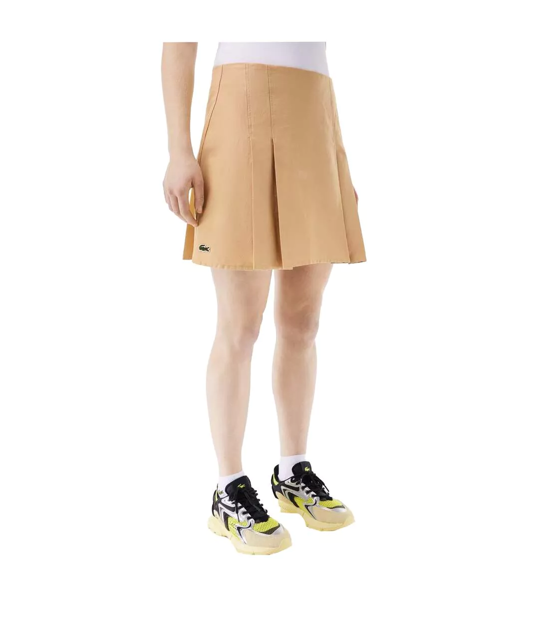 Womens/ladies Short Cotton Pleated Skirt Beige Lacoste
