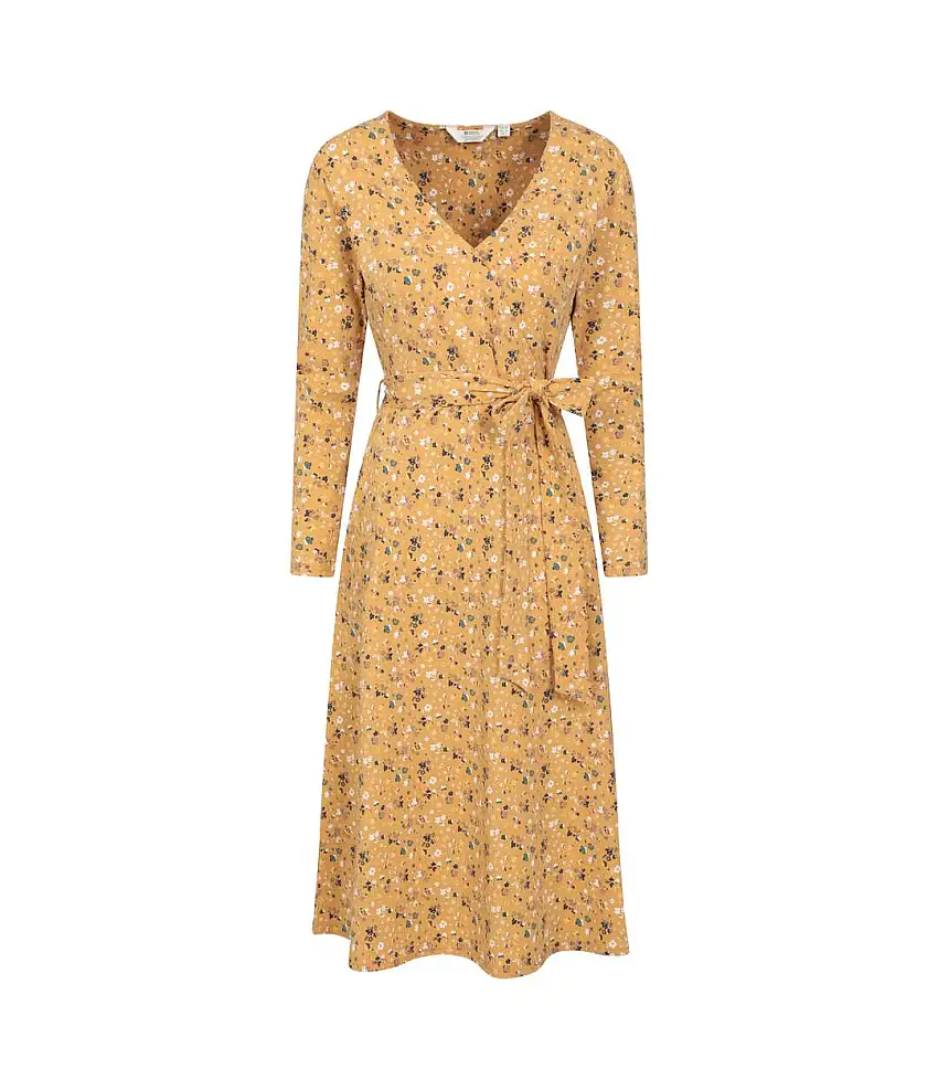 Womens/ladies Santorini Floral Long-sleeved Midi Dress Mustard Mountain Warehouse