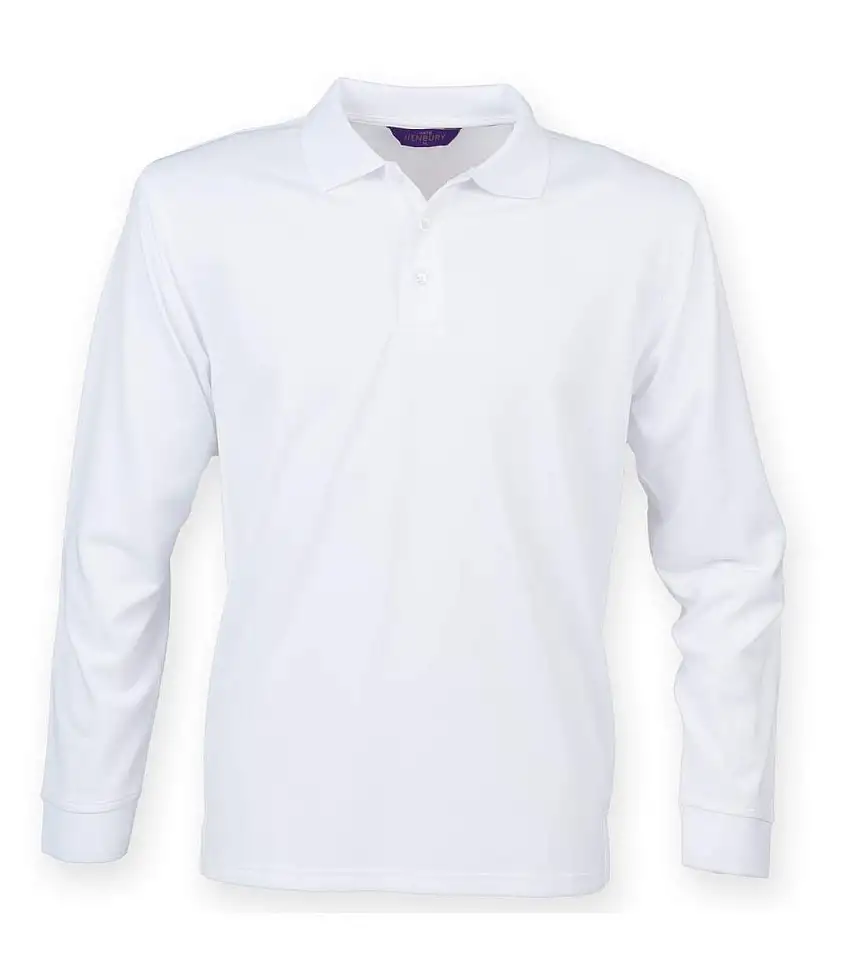 Henbury Mens Coolplus Moisture Wicking Long Sleeve Polo Shirt (White) - UTRW4751