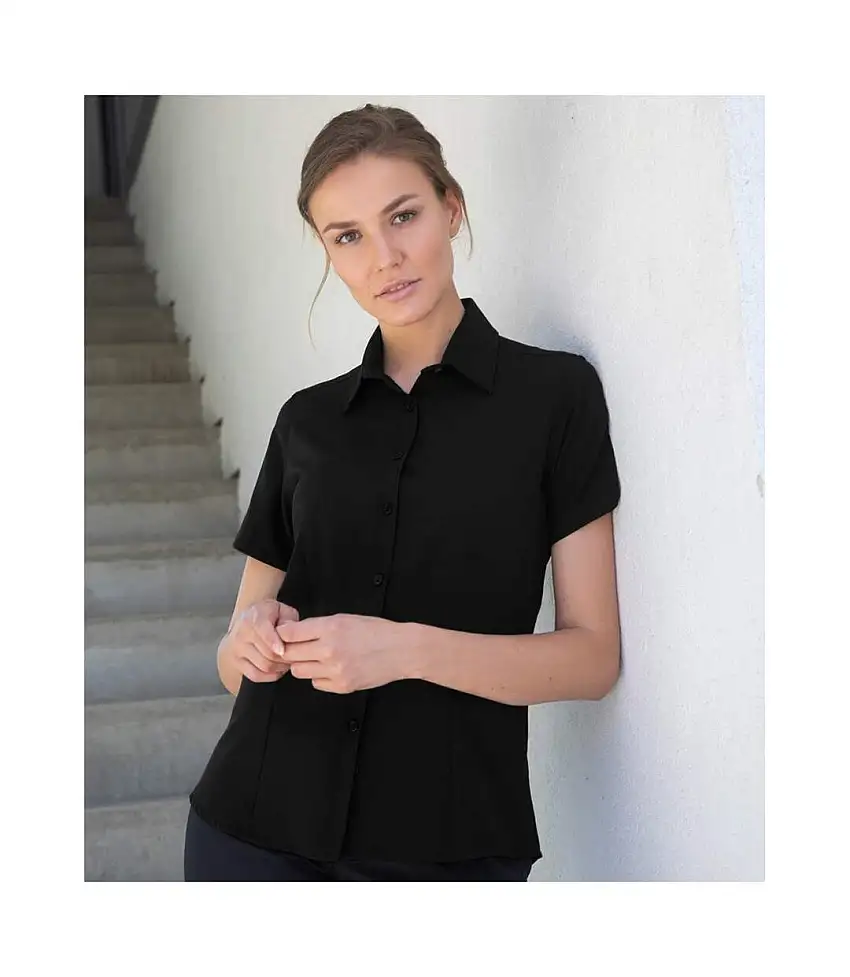 Russell Collection Ladies/Womens Short Sleeve Easy Care Oxford Shirt (Black) - UTBC1024