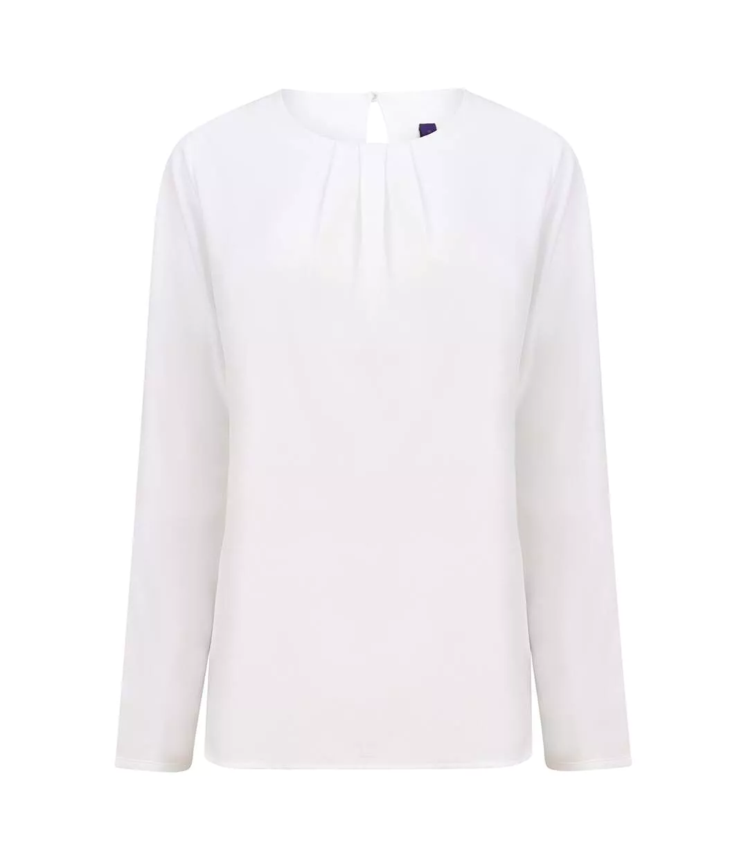 Womens/ladies Pleat Front Long Sleeve Blouse White Henbury