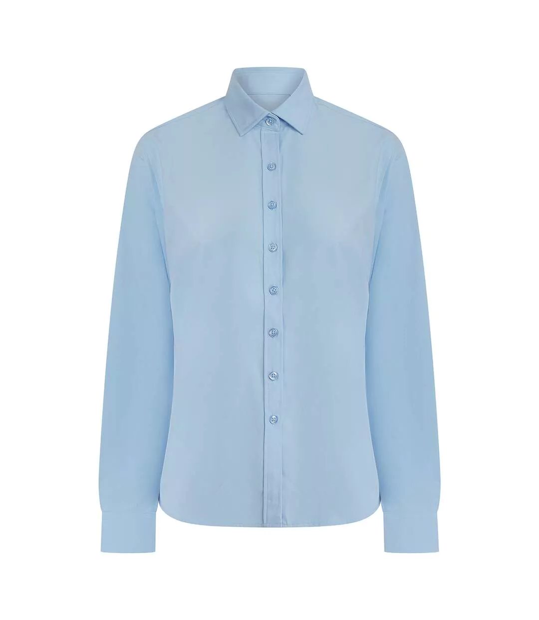 Womens/ladies Cotton Feel Coolplus Long-sleeved Shirt Blue Henbury