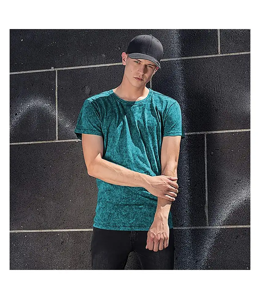 Build Your Brand Mens Acid Washed Tee (Teal/Black) - UTRW6245