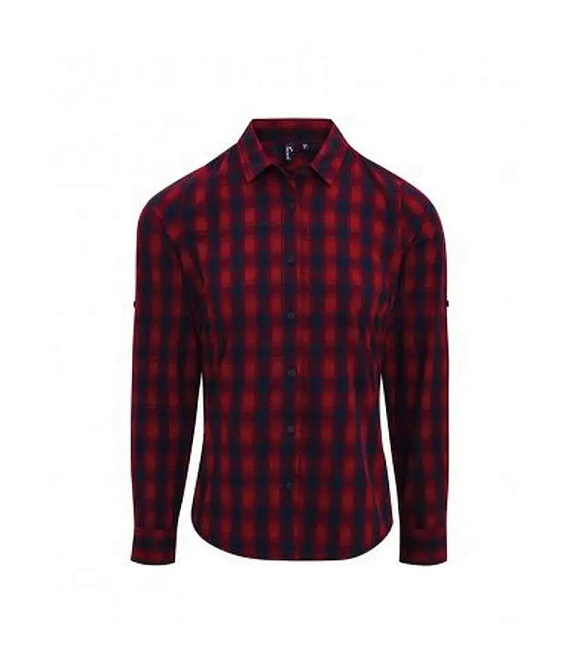 Womens/ladies Mulligan Check Long Sleeve Shirt Red Navy Premier