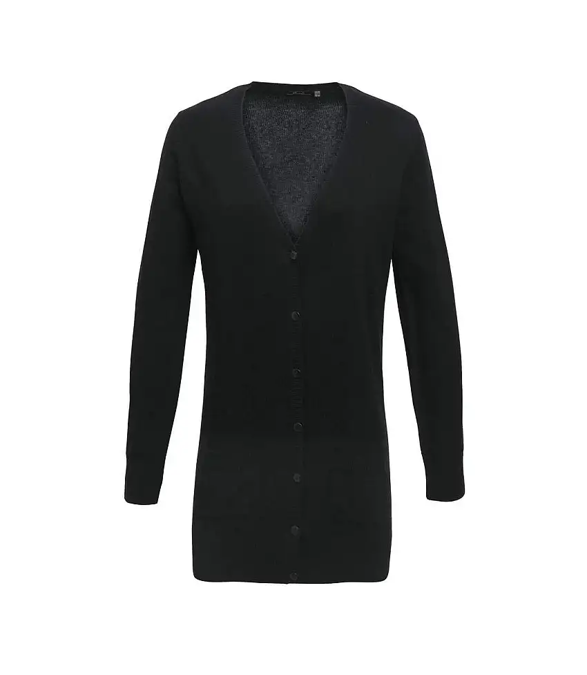 Womens/ladies Longline V Neck Cardigan Black Premier