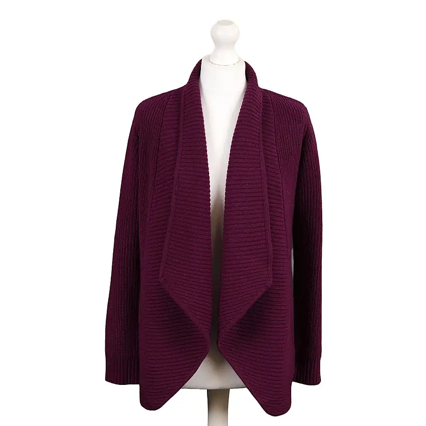 Ladies 100% Cashmere Ribbed Open Front Cardigan – Eminence