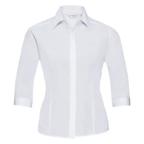 Russell Collection Ladies 3/4 Sleeve Poly-Cotton Easy Care Fitted Poplin Shirt
