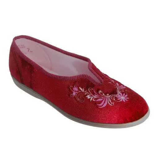 Sleepers Womens/Ladies Dolley V Throat Embroidered Slippers