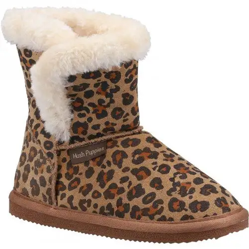 Hush Puppies Girls Ashlynn Leopard Print Suede Slippers