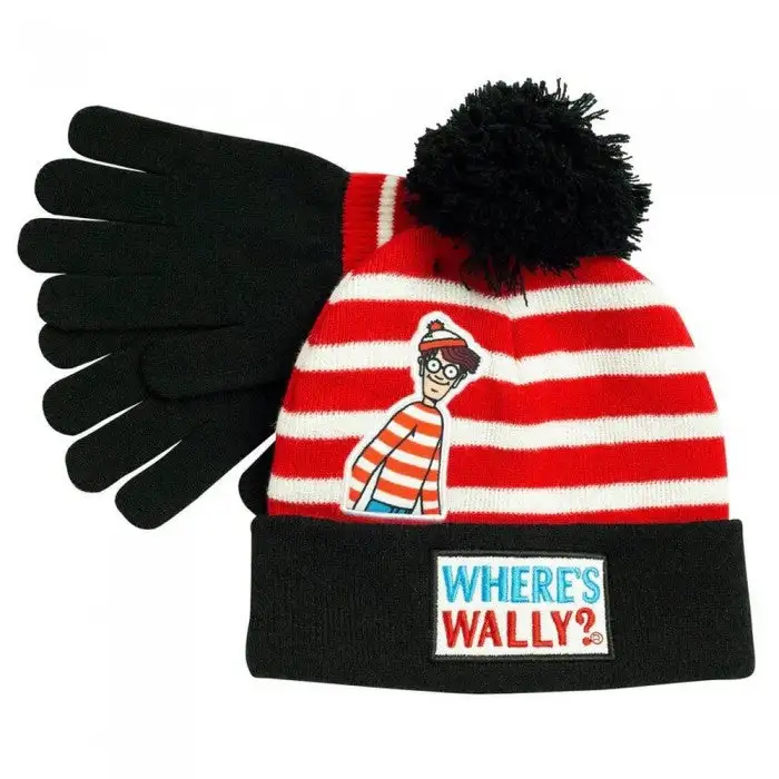 Wheres Wally? Childrens/Kids Contrast Striped Beanie & Gloves Set