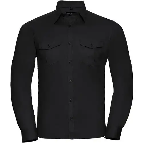 Russell Collection Mens Long / Roll-Sleeve Work Shirt