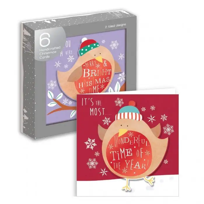 Handcrafted Robin Christmas Card (Pack of 6)