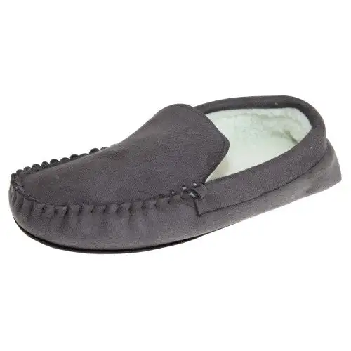Slumberzzz Mens Fleece Lined Faux-Suede Moccasin Slippers